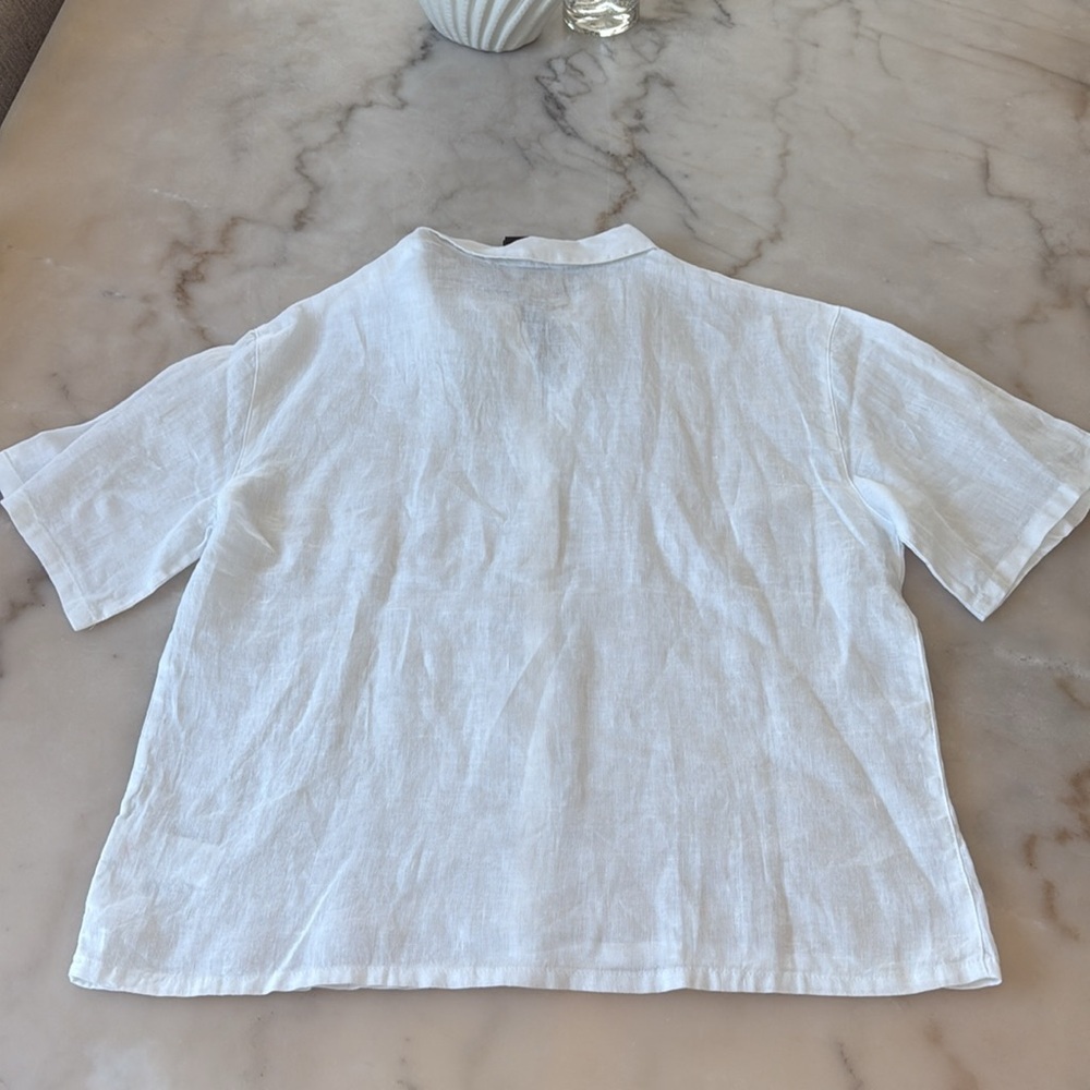 Nicole Miller White 100% Linen Button Down Shirt Short Sleeveless Loose Fit Sz S - Picture 10 of 12